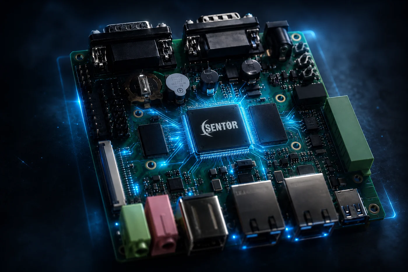 Sentor i7000 onboard intelligence for remote monitoring and control — the controller's processor, which runs the site's scenario logic locally